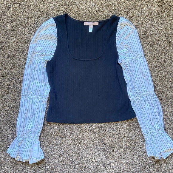 HUTCH Anthropologie $138 Mixed Media Cinched Sleeve Top Size Medium - Picture 2 of 6